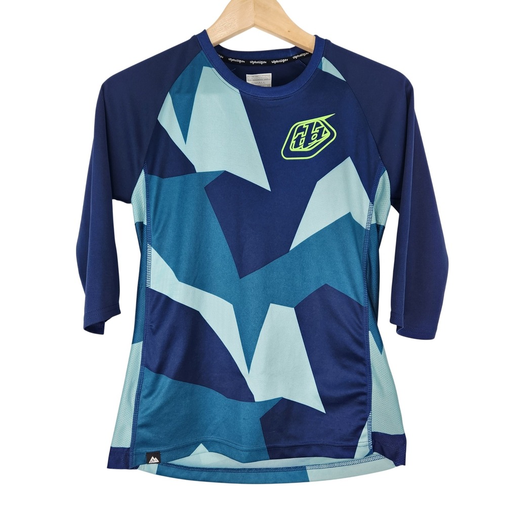 Troy‎ Lee Designs Womens Ruckus 3/4 Sleeve MTB Cycling Jersey S Blue Geometric